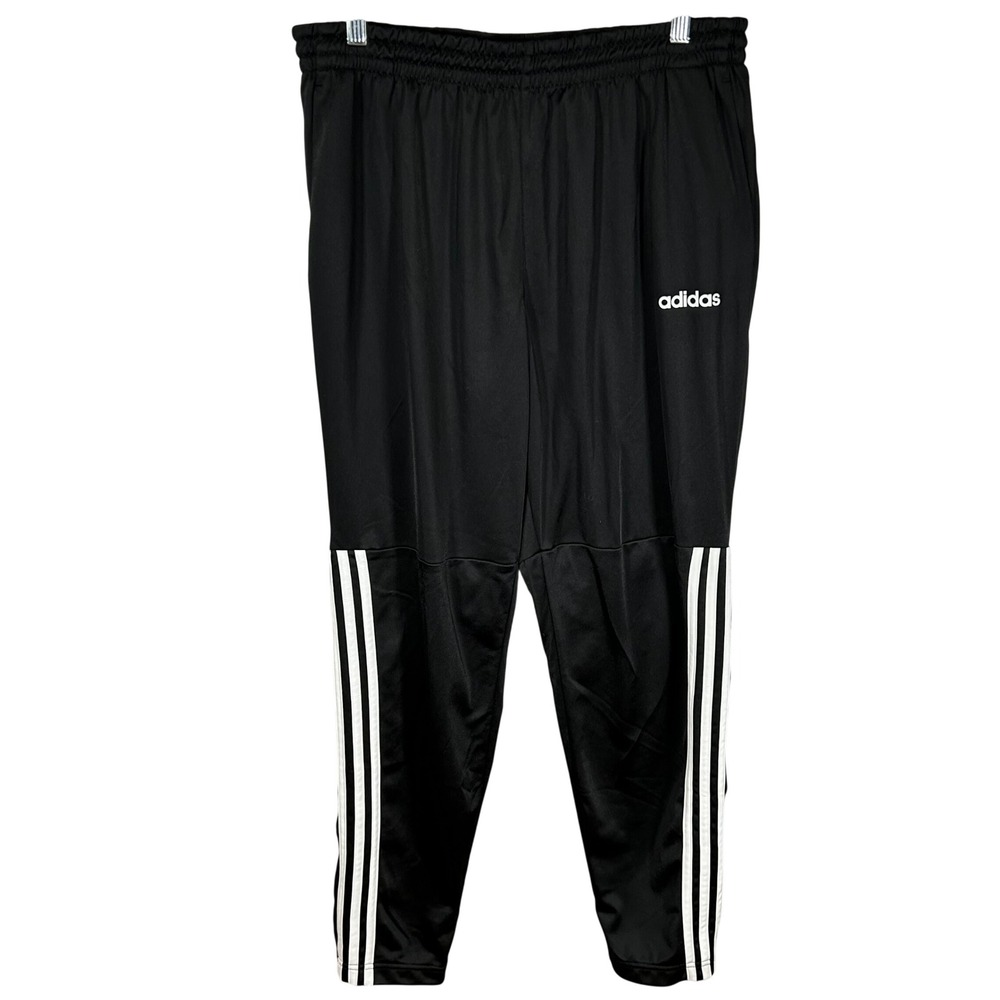 Adidas Mens Black White 3-Stripe Snap‎ Cuff Track Pants Joggers New